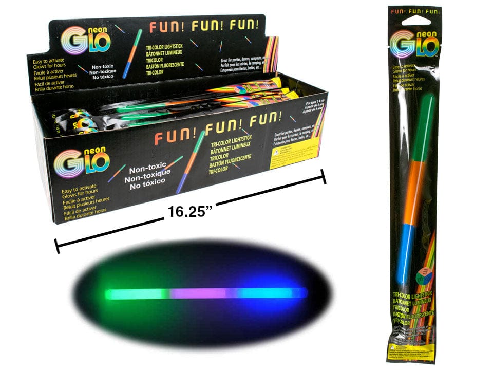 Neon Glo 12" Tri - colour Glow Stick, foil bag - Brantford Surplus