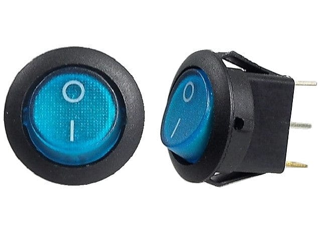 ON - OFF blue rocker switch 10A / 125V AC or 6A / 250V AC S.P.S.T., 3 pins - Brantford Surplus