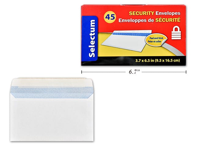 PEEL+SEAL 8 WHITE SECURITY ENVELOPES 45/BOX 3.7X6.5 inch - Brantford Surplus