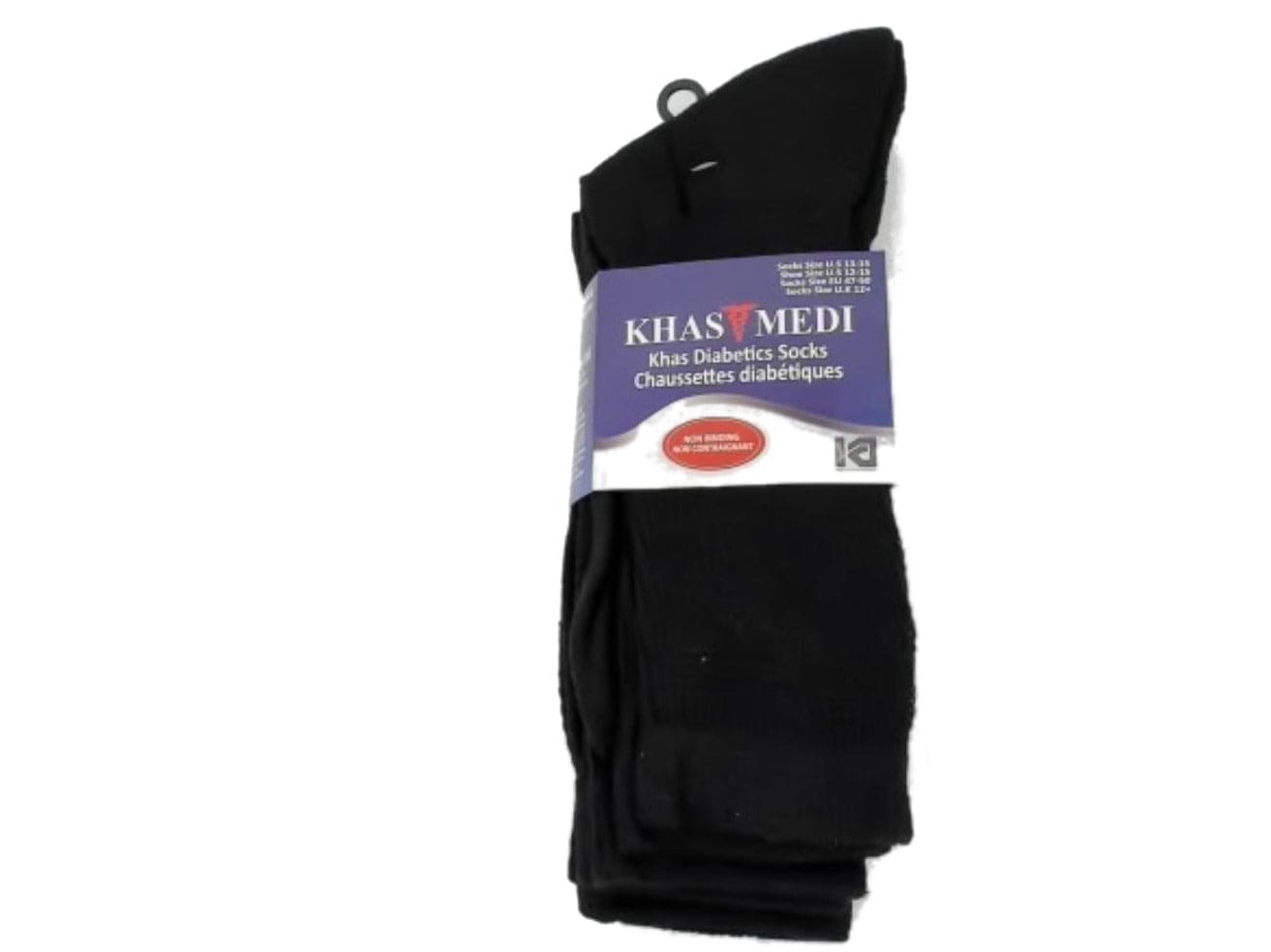 Socks Khas Diabetic Men's 3pk. Black Size 13 - 15 Khas Medi - Brantford Surplus