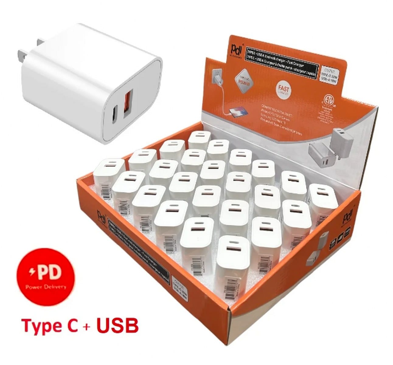 USB Wall Charger Type - C® & A 20w - each sold individually - Brantford Surplus