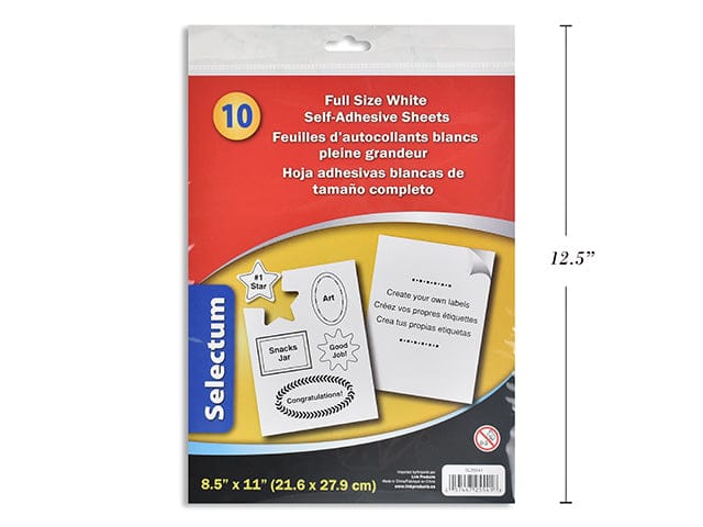 WHITE SELF - ADHESIVE SHEETS 8.5X11 inch 21.6X27.9CM 10 pc full size - Brantford Surplus