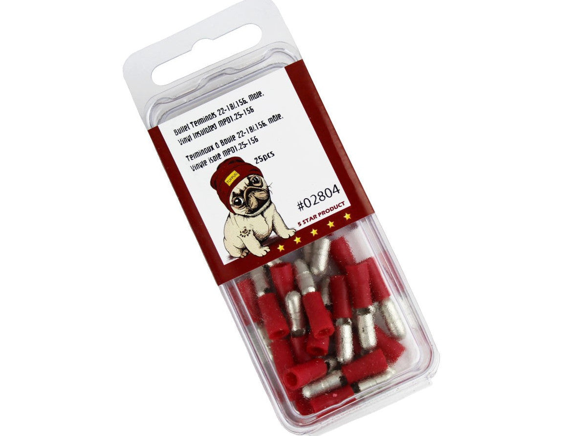 22-18 AWG Red Female Bullet Terminals 25pc