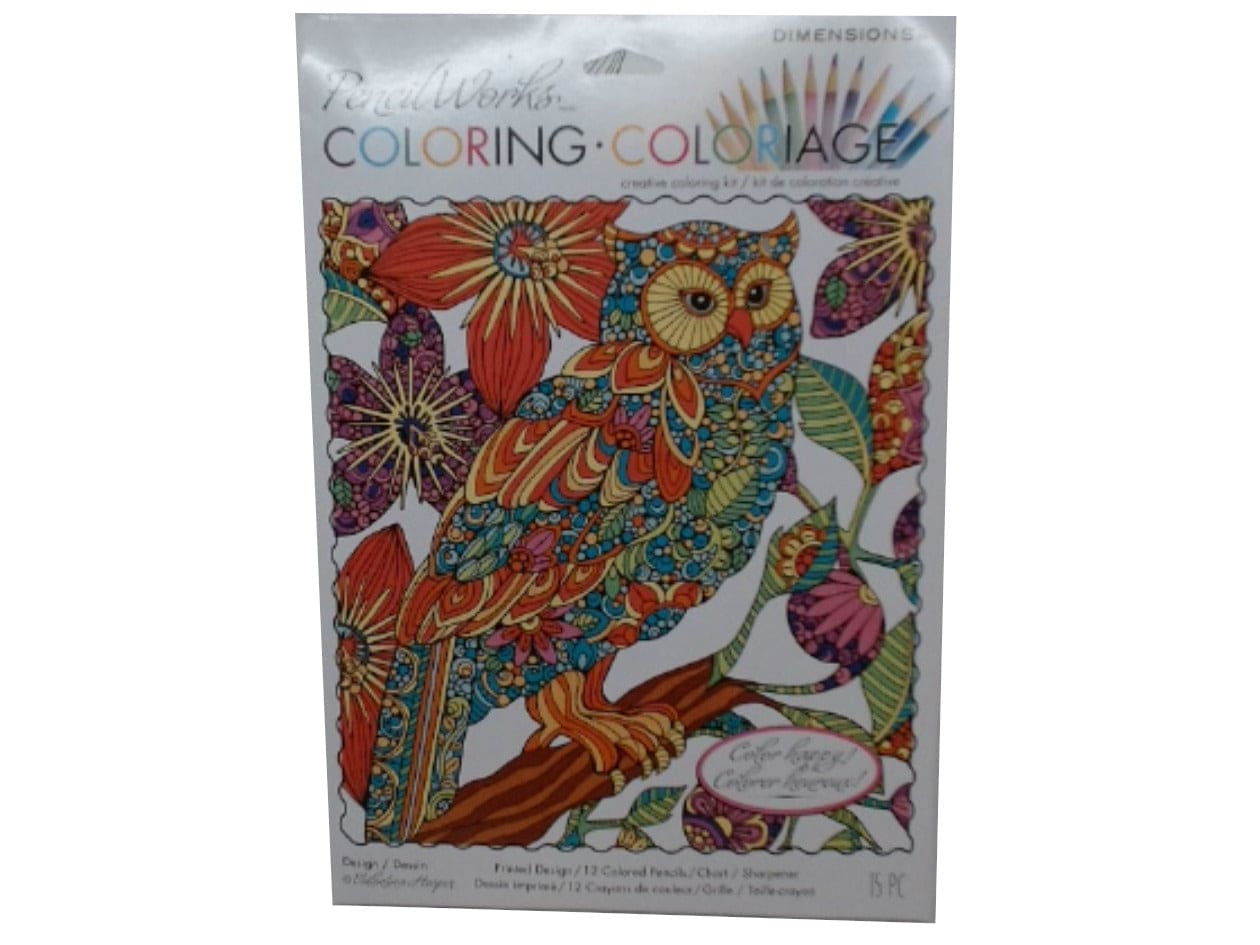 Creative Coloring Kit 15pc. Flowering Owl Pencil Works - Brantford Surplus