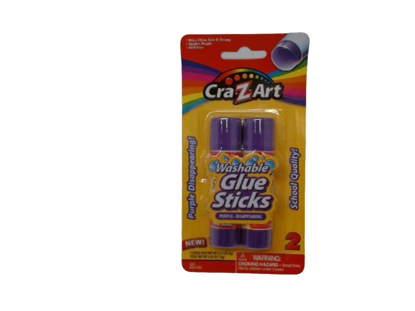 Glue Sticks Washable 2pk. Purple Disappearing Cra-z-art - Brantford Surplus