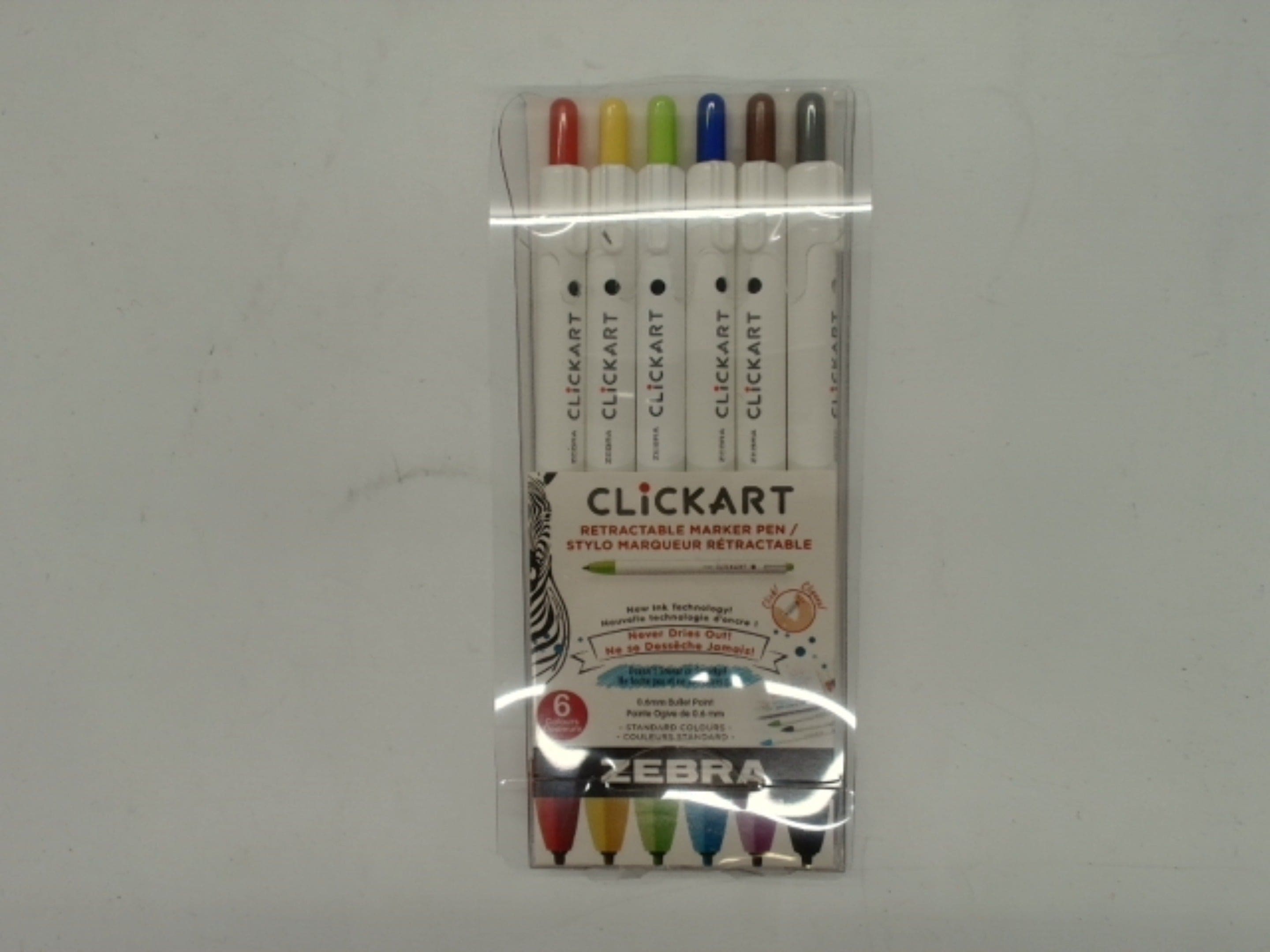 Retractable Marker Pen 6pk. Ass't Colours Clickart - Brantford Surplus