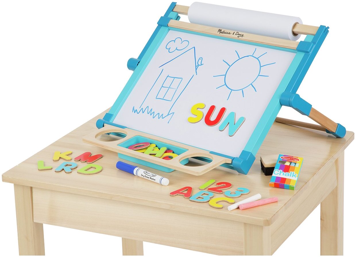 Wooden Double Sided Tabletop Easel with Chalk Magnets