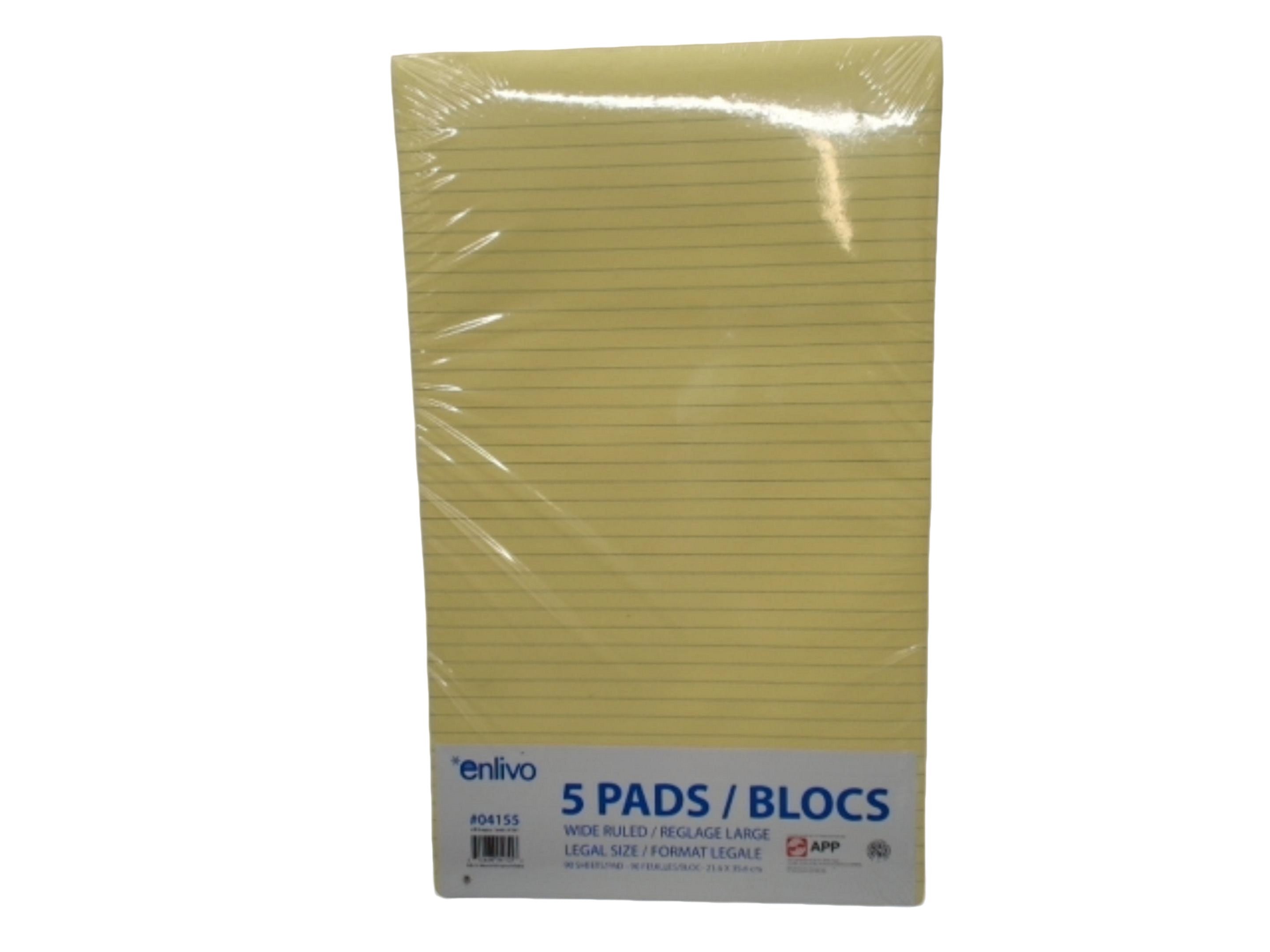 Paper Pad 8.5" x 14" 90 Sheets 5pk. Wide Ruled Canary (Or $1.29ea)(ENDCAP)(PROMO) - Brantford Surplus