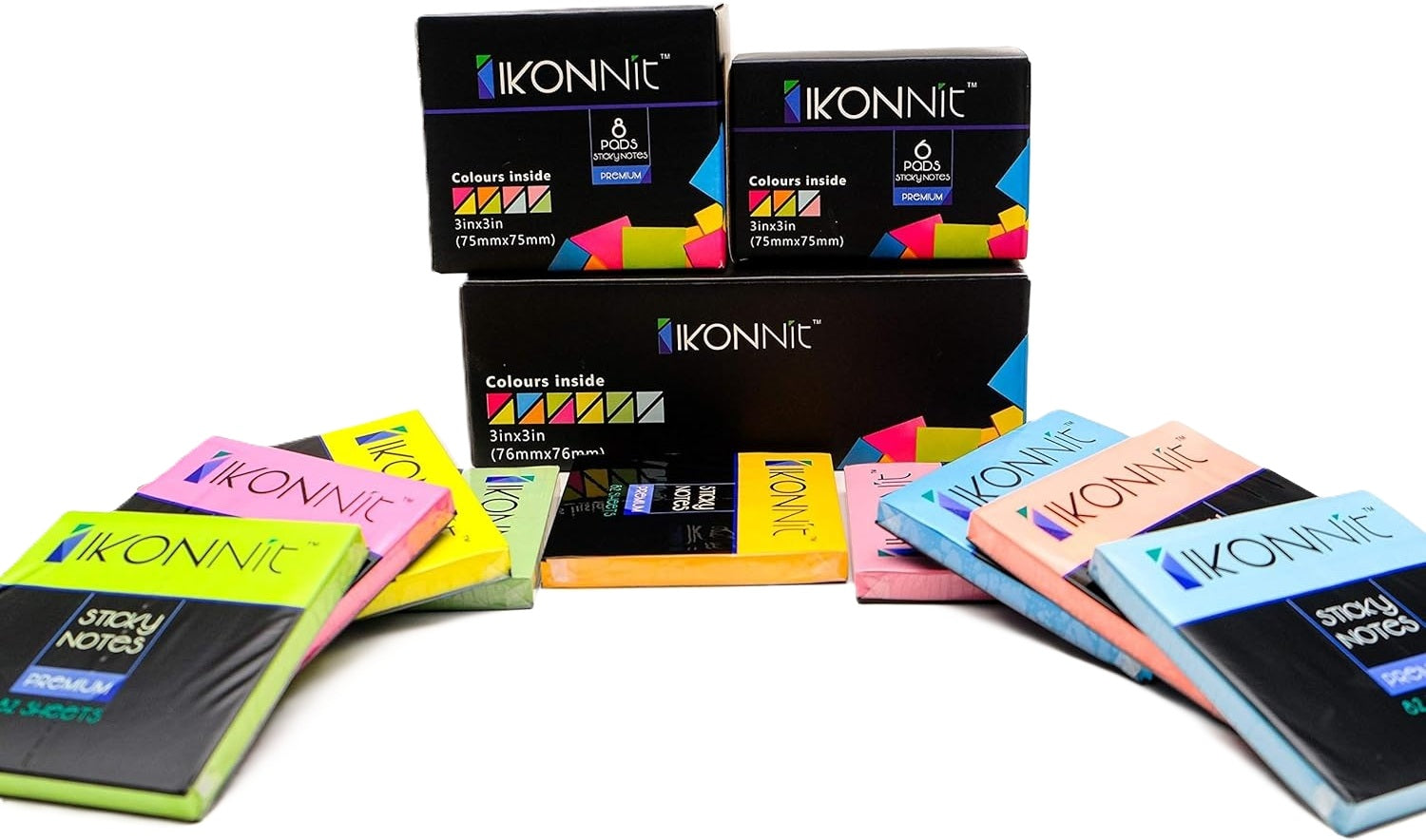 Ikonnit Premium Sticky Notes 3x3 Assorted Colors 82 Sheets