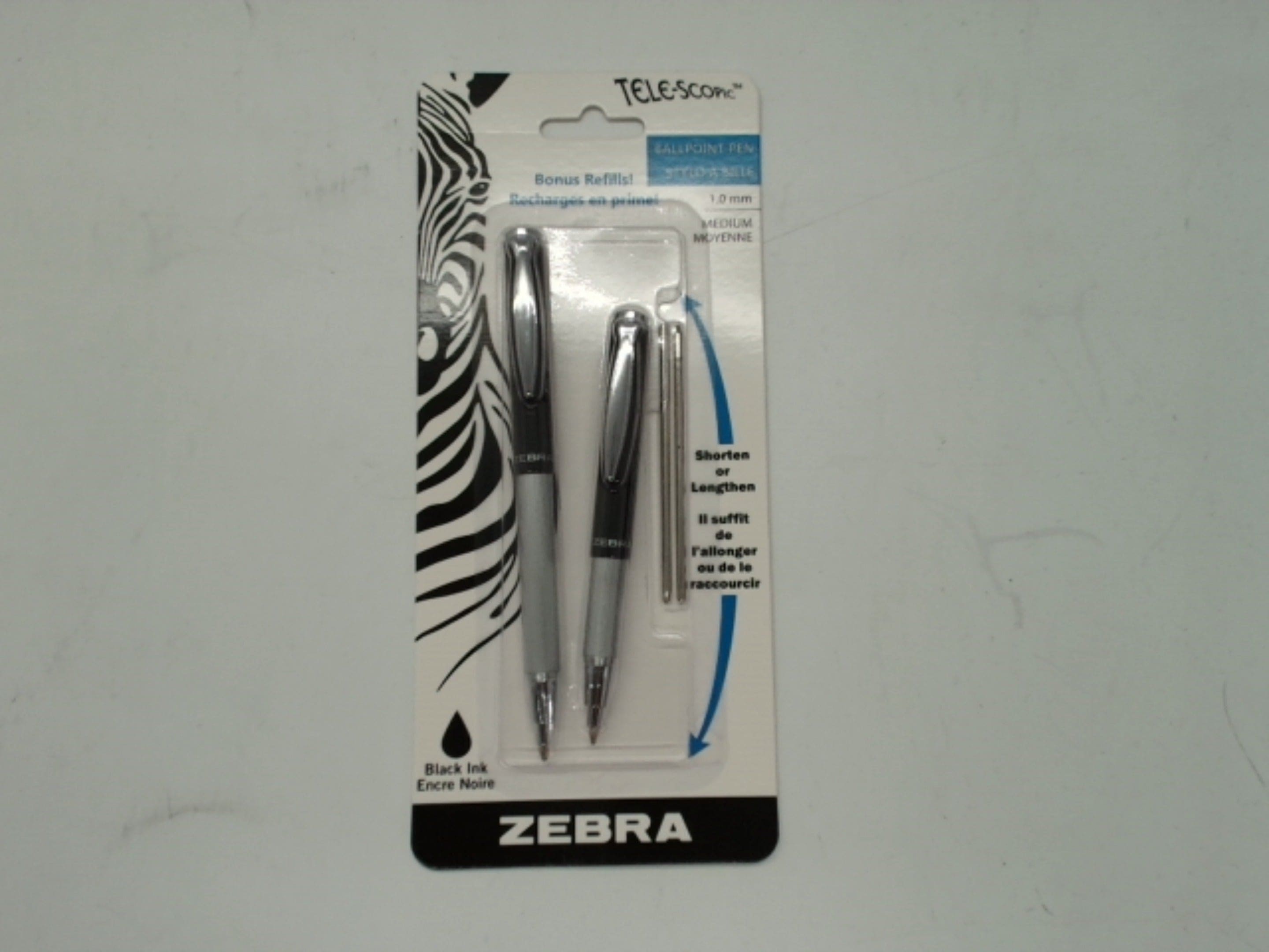 Ballpoint Pen Telescopic 2pk. Black Ink Medium W/refills Zebra - Brantford Surplus