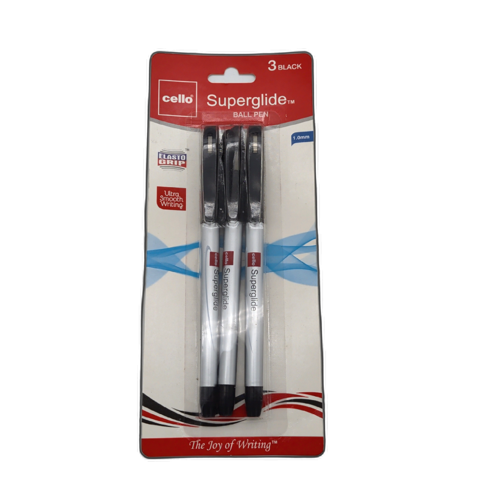 Cello Superglide Ball Pens 3pk Black