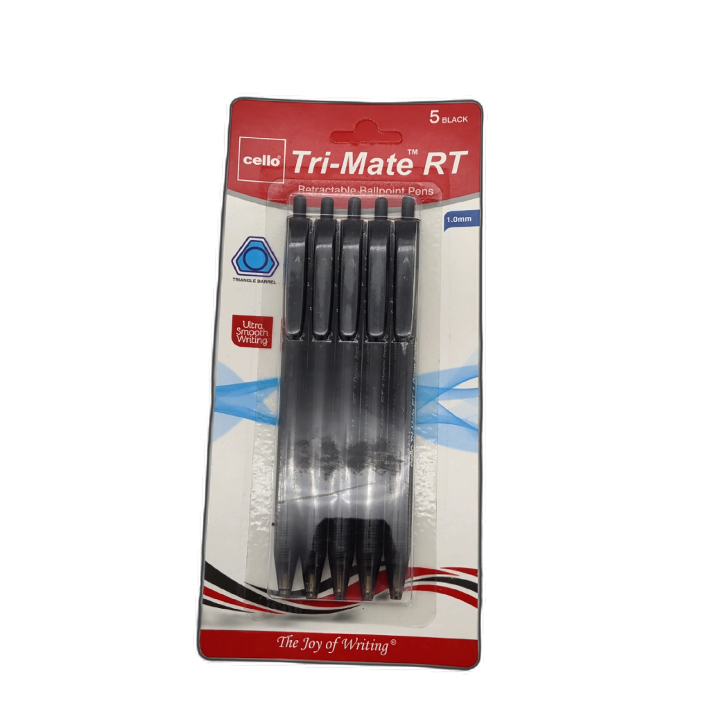 Tri-Mate Retractable Pens 5pk Black