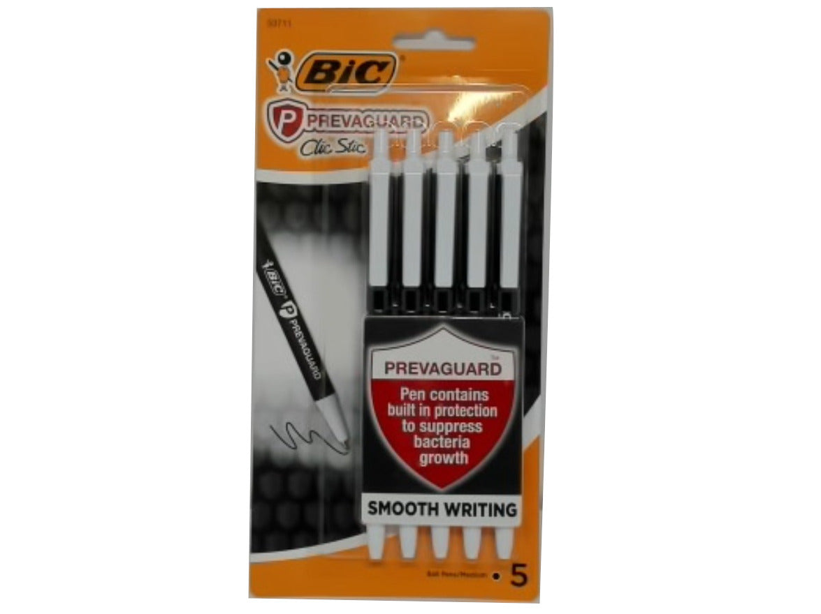 Pen Bic Prevaguard 5pk. Black Ink Clic Stic - Brantford Surplus