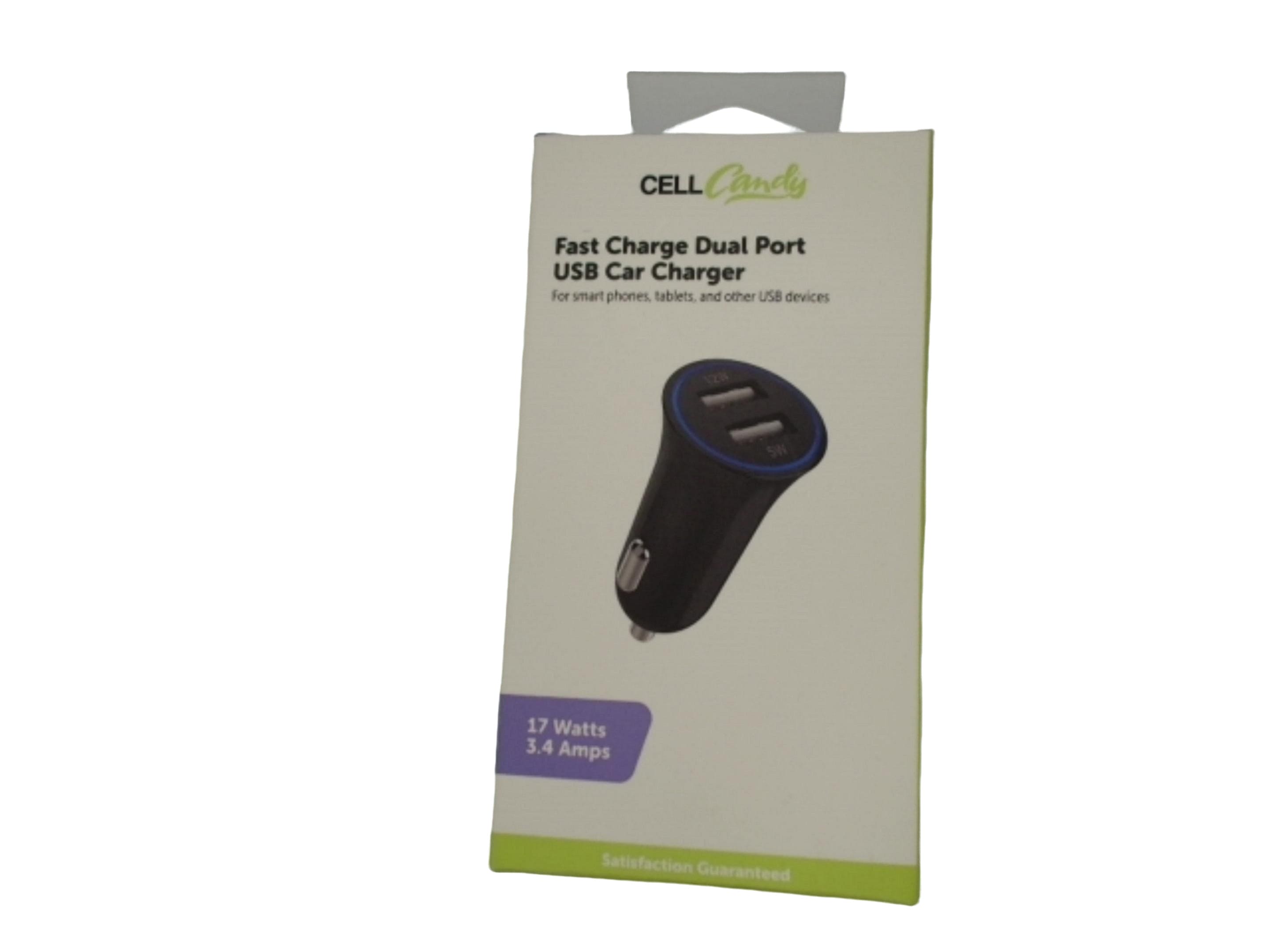 Fast Charge Dual Port USB Car Charger 17W 3.4A Cell Candy - Brantford Surplus