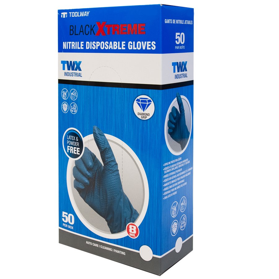 50PK Nitrile Gloves 8 Mil Black M Diamond Grip Latex Free Disposable - Brantford Surplus