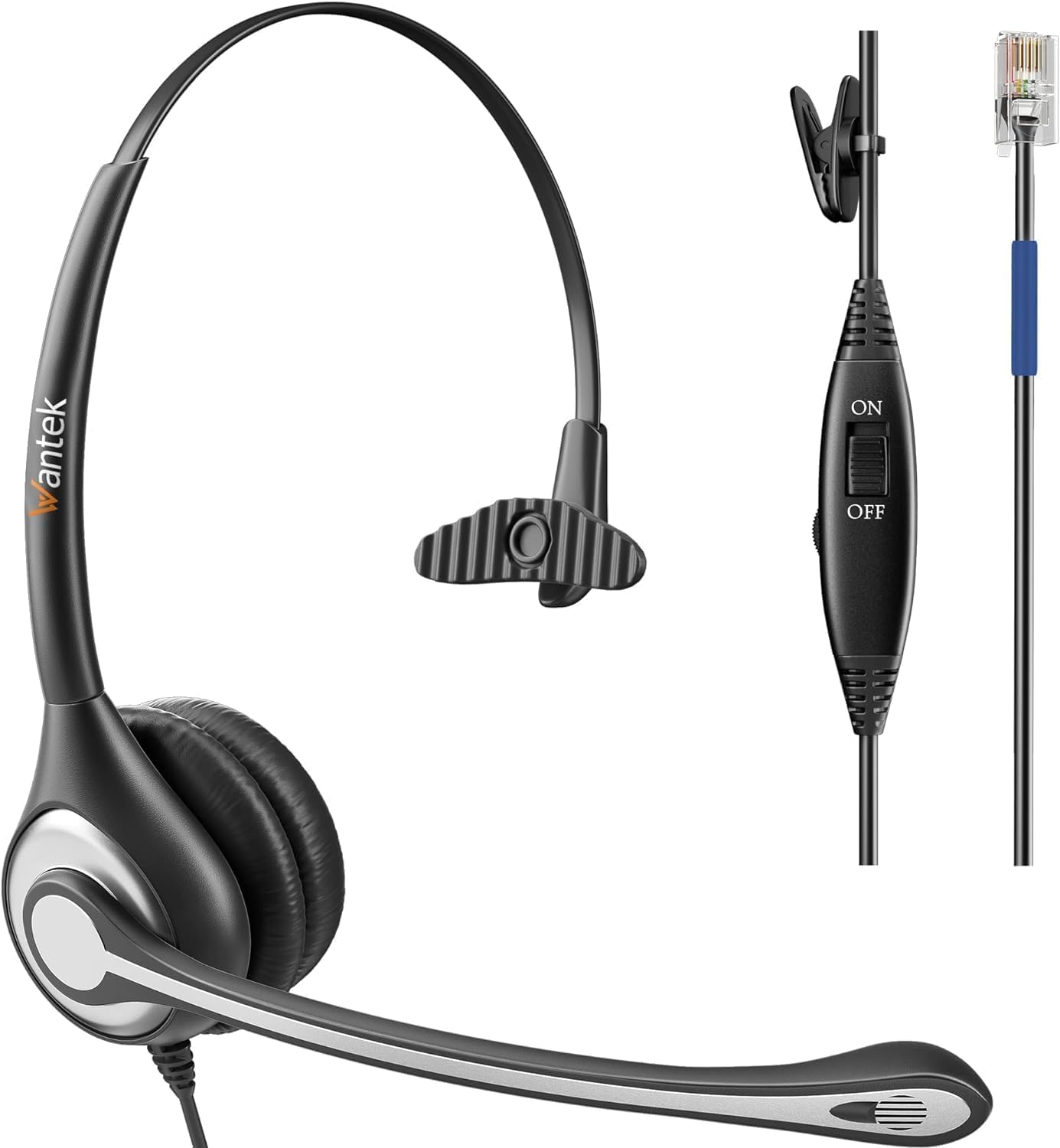 Wantek Single Ear Corded Phone Headset RJ9 Jack