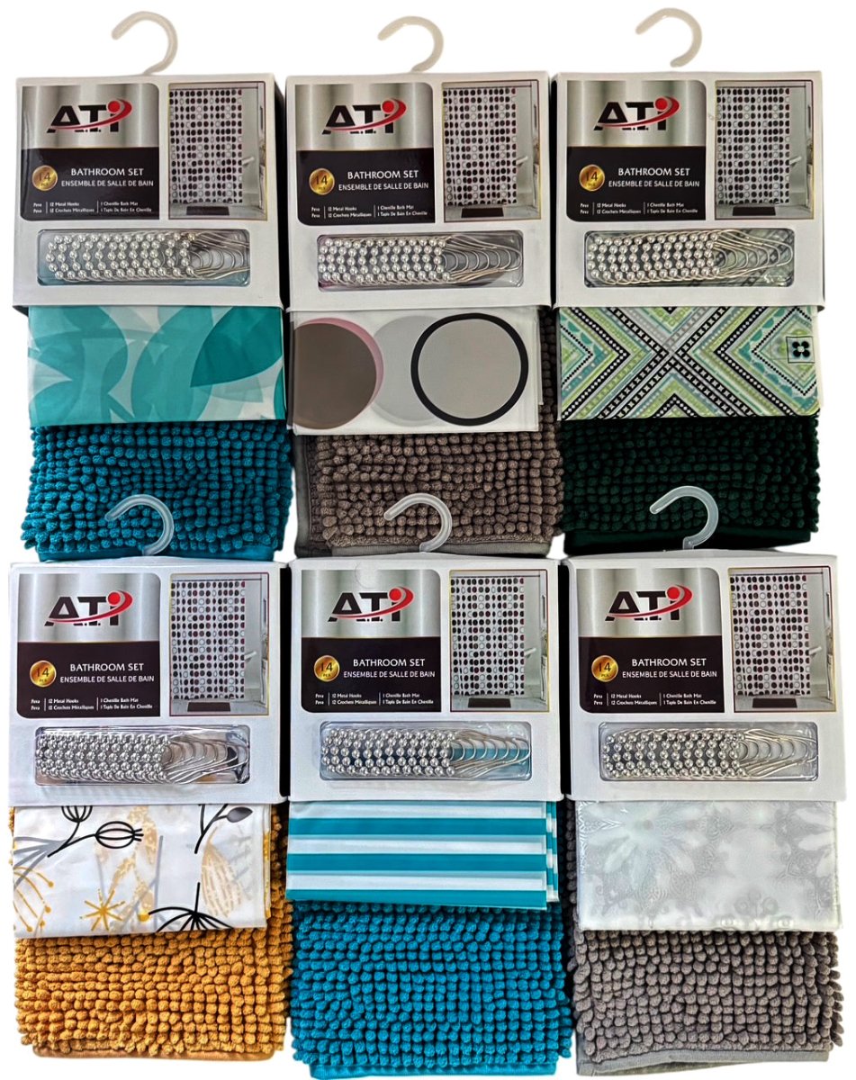 14 - Piece Assorted Shower Curtain Set - Waterproof Bathroom Decor - Brantford Surplus