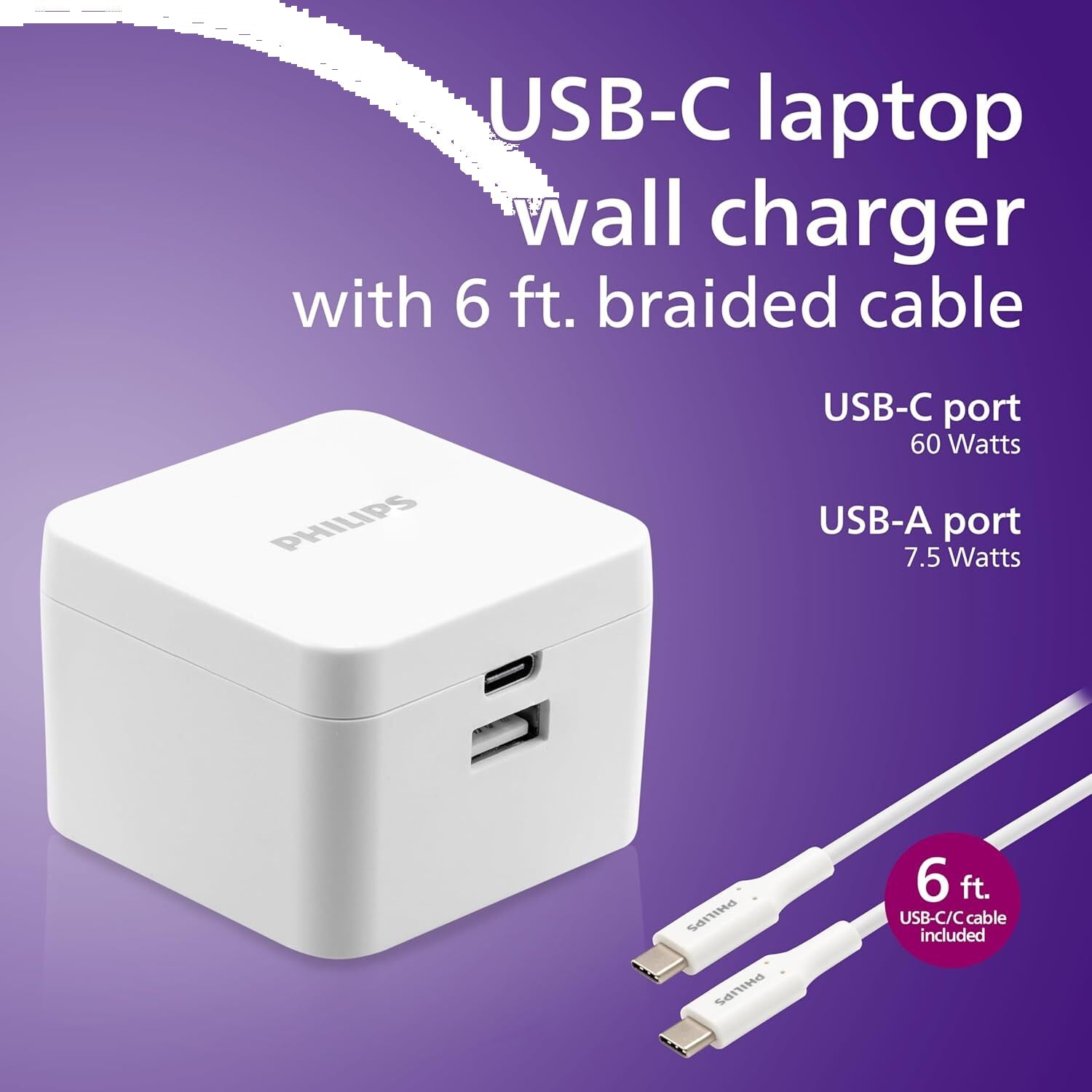Philips 60W GaN USB-C Charger — cable detail