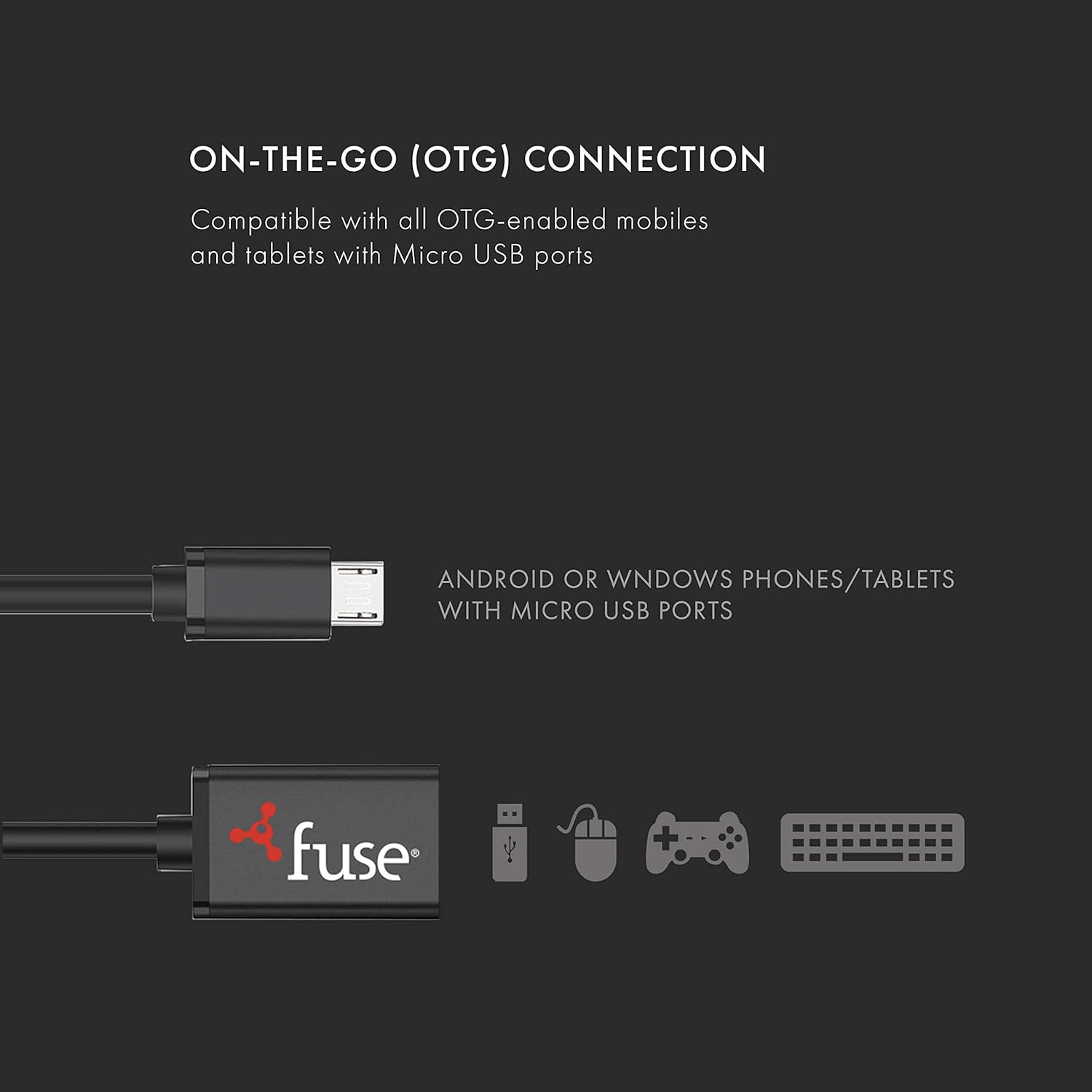 6" OTG Micro USB Cable with Fuse Protection
