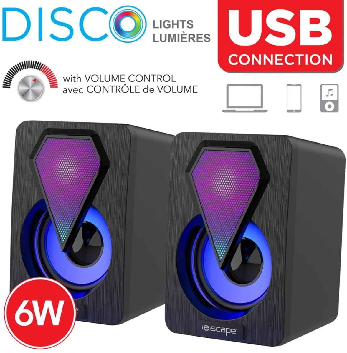 Portable USB Speakers 6W with Disco Lights
