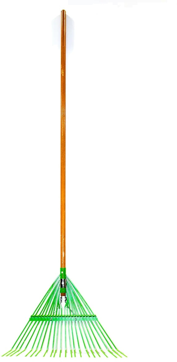 22-Tine Flex-Steel Lawn Leaf Rake 54" Wood Handle