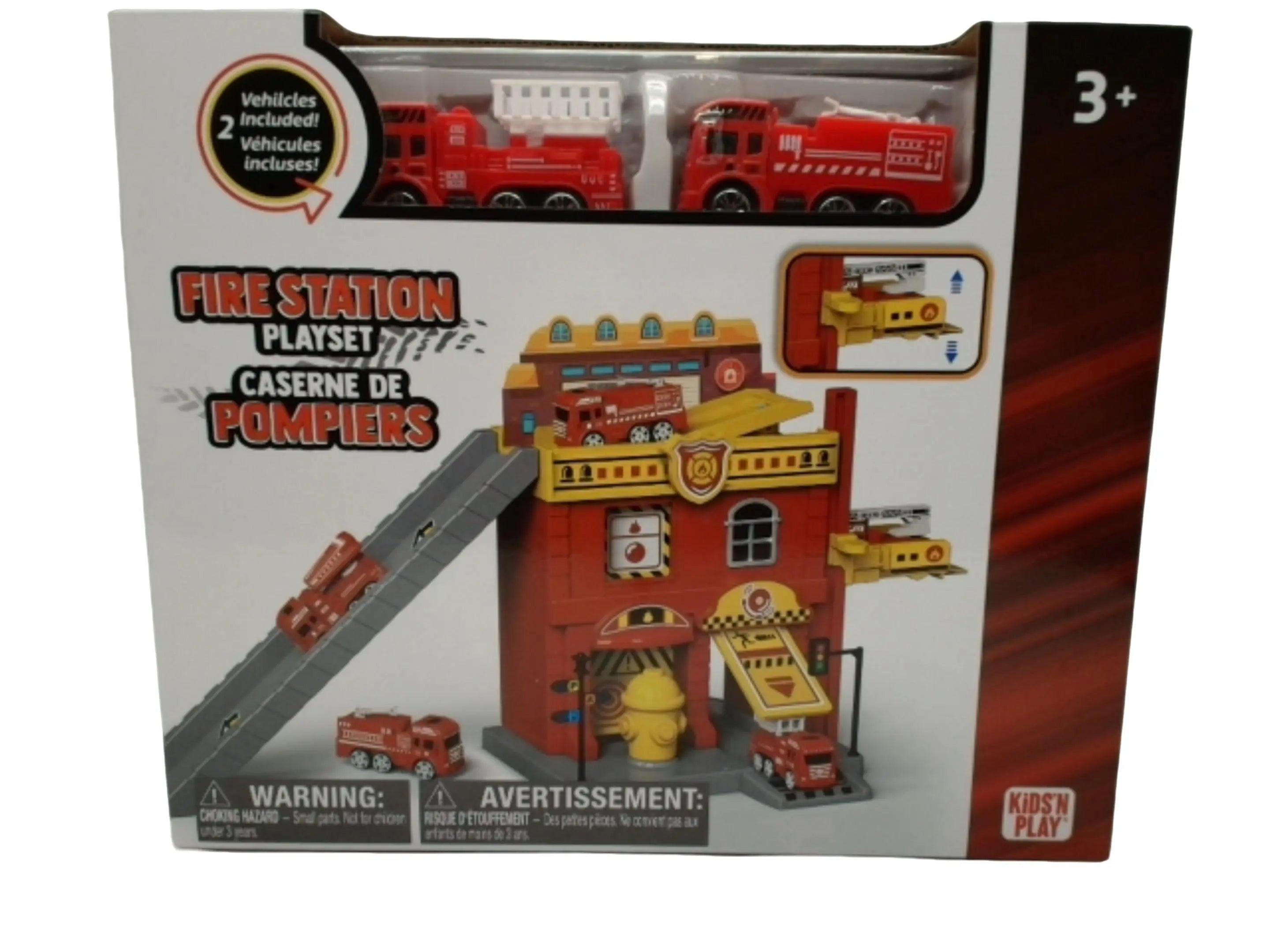 Fire Station Playset w/2 Vehicles Kids 'n Play KWDC