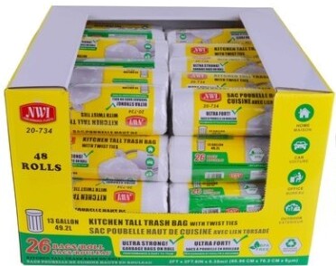 13 Gallon Trash Bags with Twist Ties 26-Pack