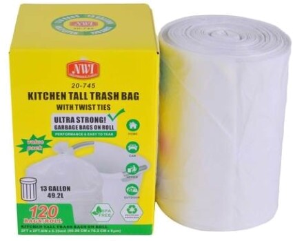 13 Gallon Trash Bags with Twist Ties 120-Pack NWI