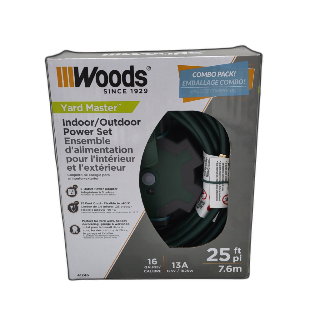 Woods Yard Master 5-Outlet Adapter and 25ft Extension Cord Set