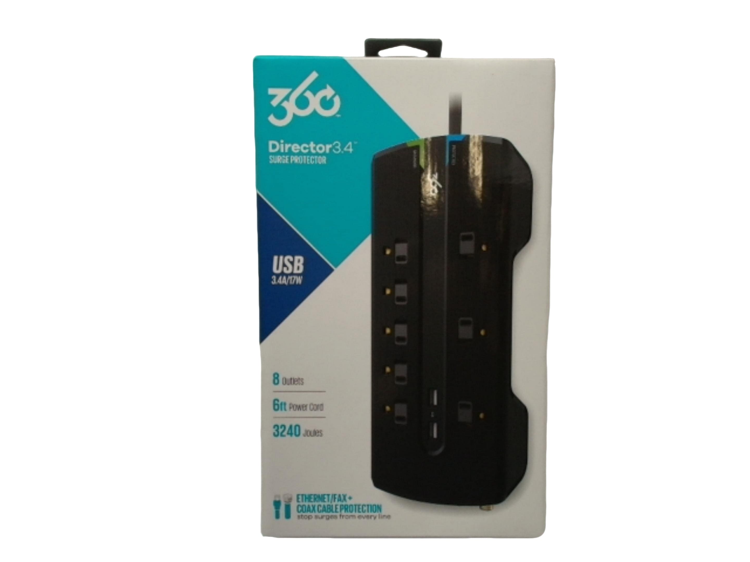 Surge Protector 8 Outlets 2 USB 6' Cord 3240 Joules Director 3.4 360 - Brantford Surplus