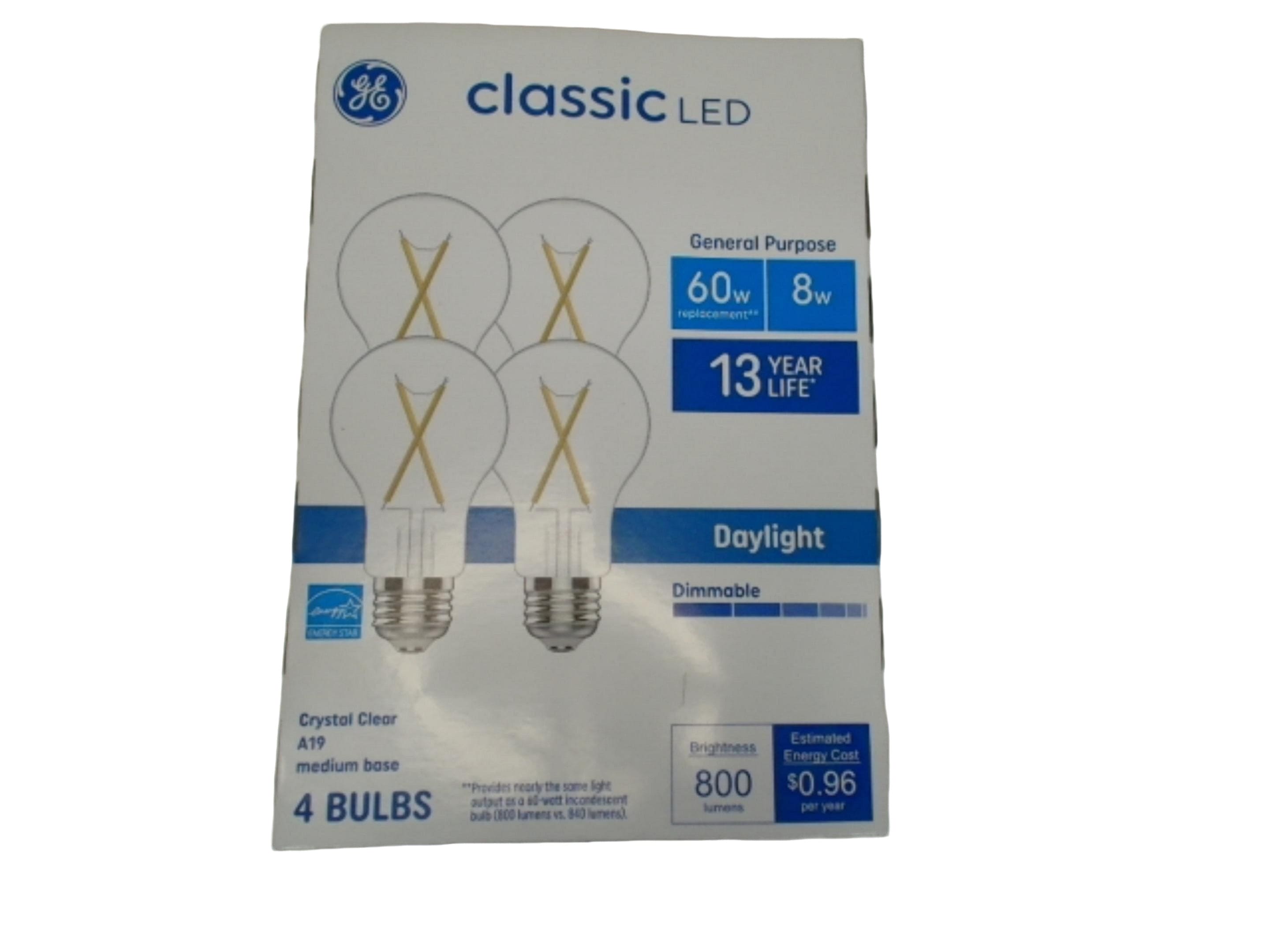 Light Bulbs 4pk. 8W Dimmable Daylight A19 Medium Base Classic LED G.E. - Brantford Surplus