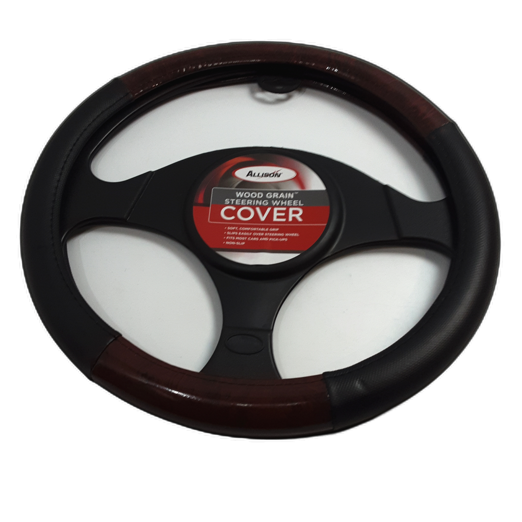 Allison Wood Grain & Black Steering Wheel Cover