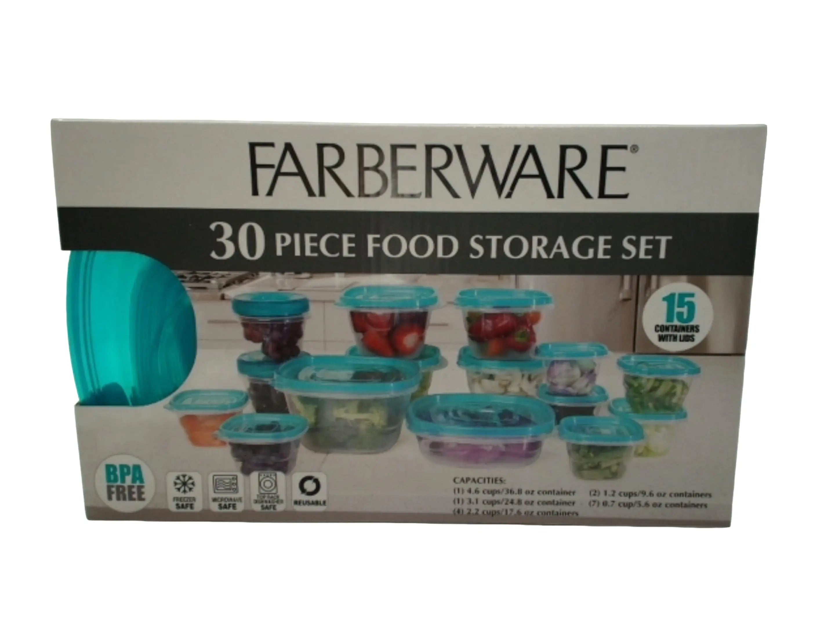 30 Piece Food Storage Set Teal Farberware KWDC