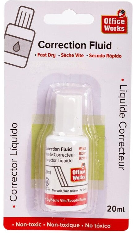 Office Works Correction Fluid 20ml Fast Dry White Out
