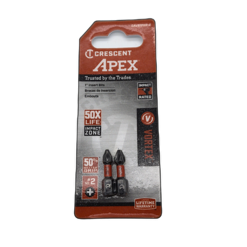 Crescent Apex 1-Inch Phillips #2 Insert Bits — 2-Pack