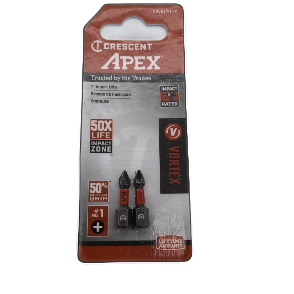 Crescent Apex Phillips #2 Insert Bits 2-Pack — 1-Inch Impact Bits