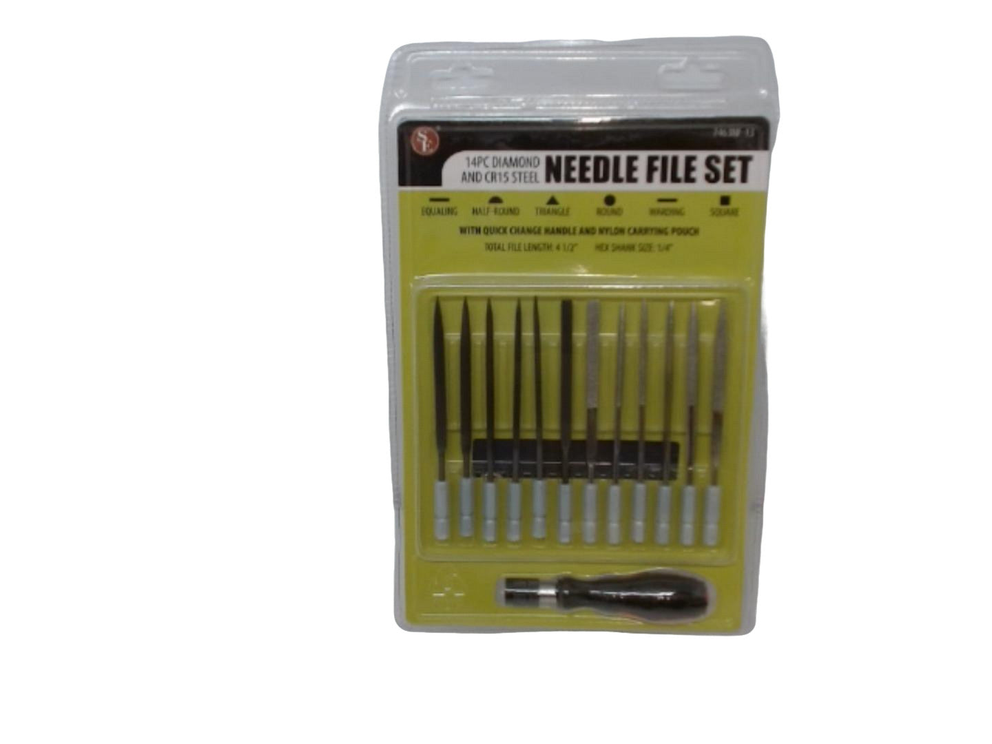 Needle File Set 14pc. Diamond & Cr15 Steel 4.5" File Length 1/4" Hex Shank - Brantford Surplus