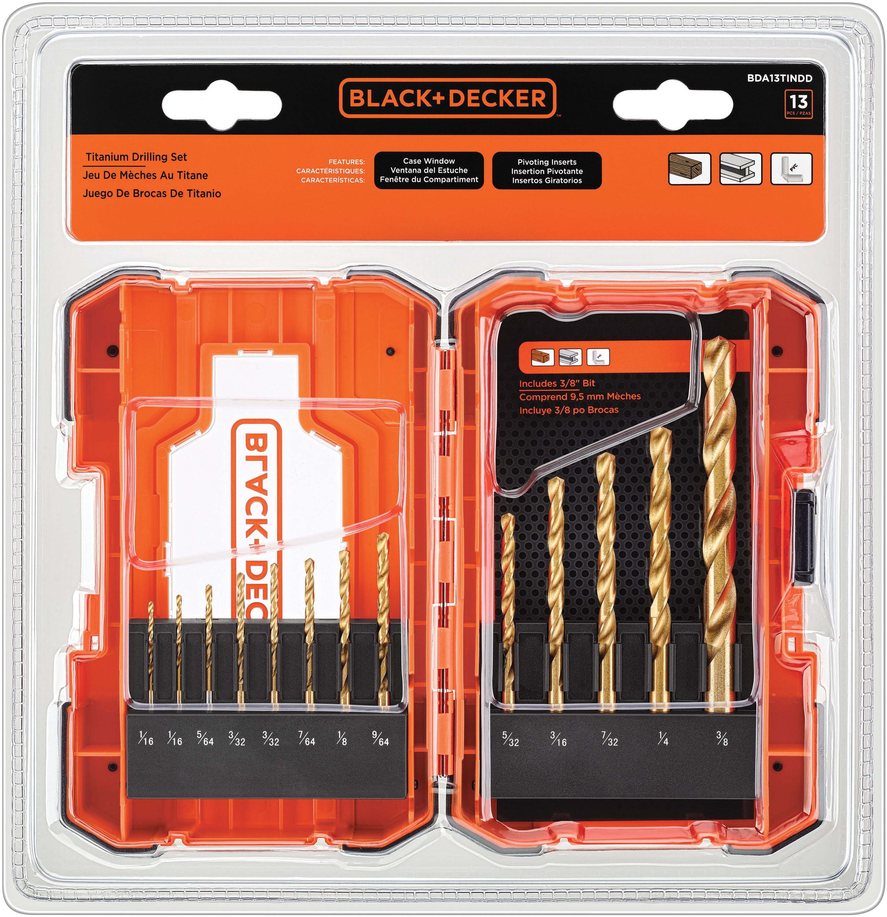 Black + Decker 13 Piece Titanium Drill Bit Set with Case