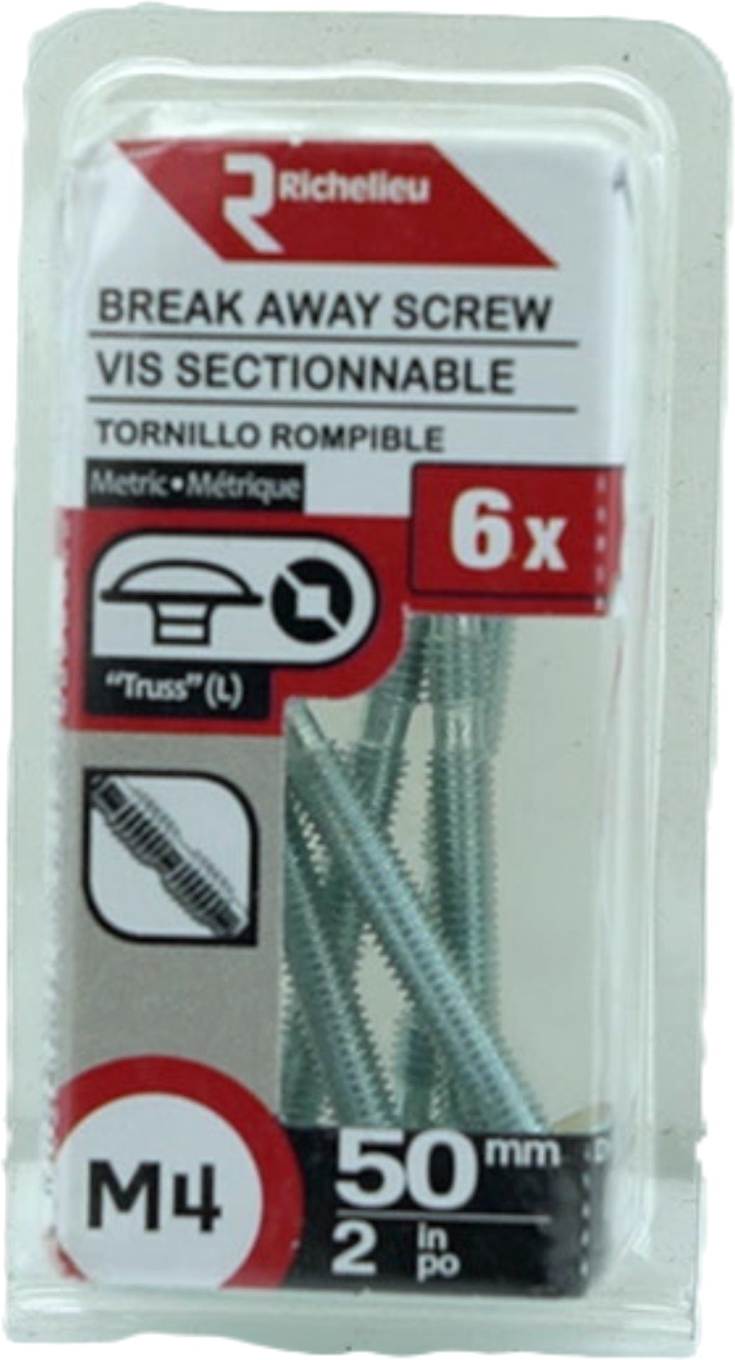 Richelieu 50mm Break Away Robertson Screws 6-Pack