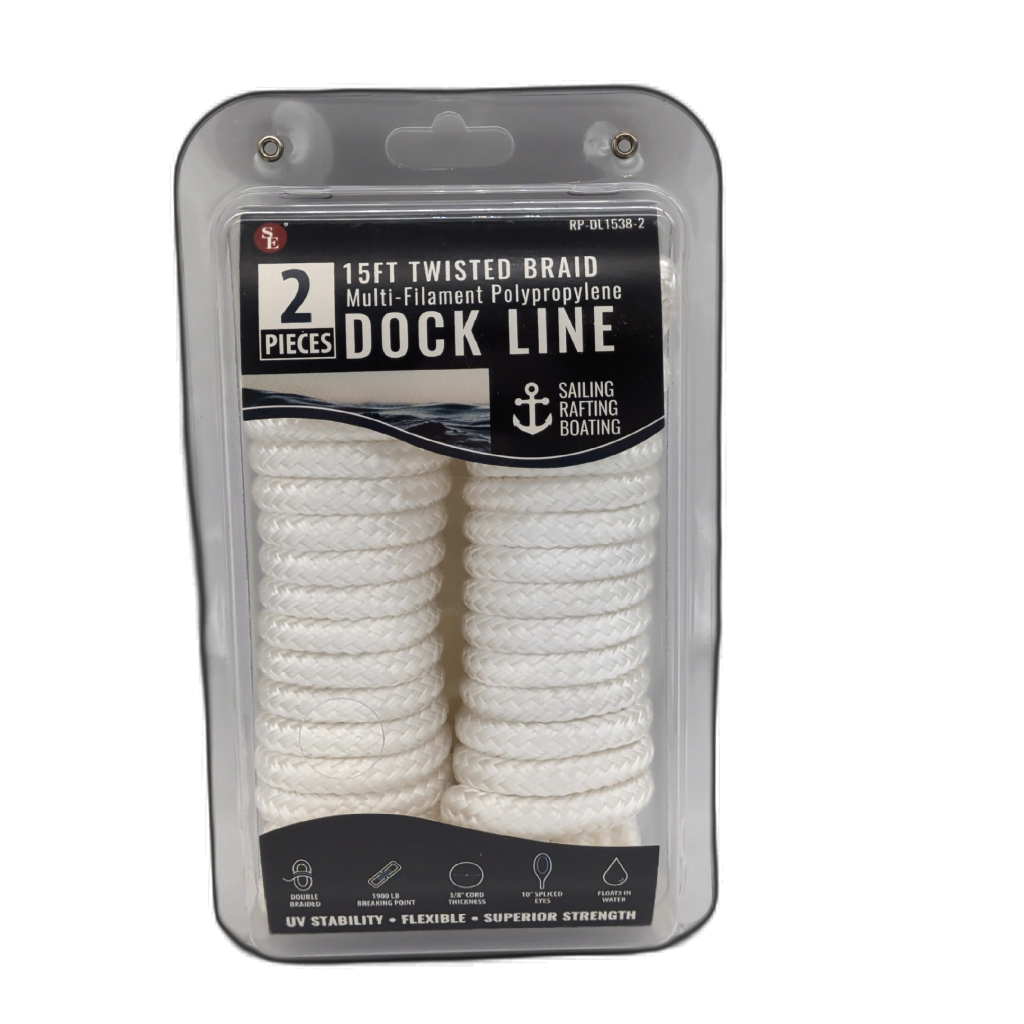 White Twisted Braid Dock Line 3/8 x 15 ft 2 Pack