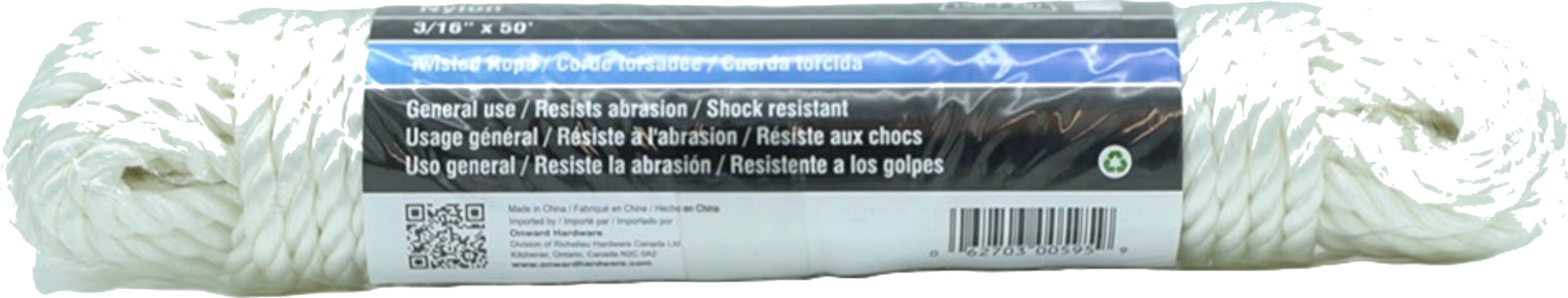 Onward 3/16" White Nylon Twisted Rope 50ft 200lb