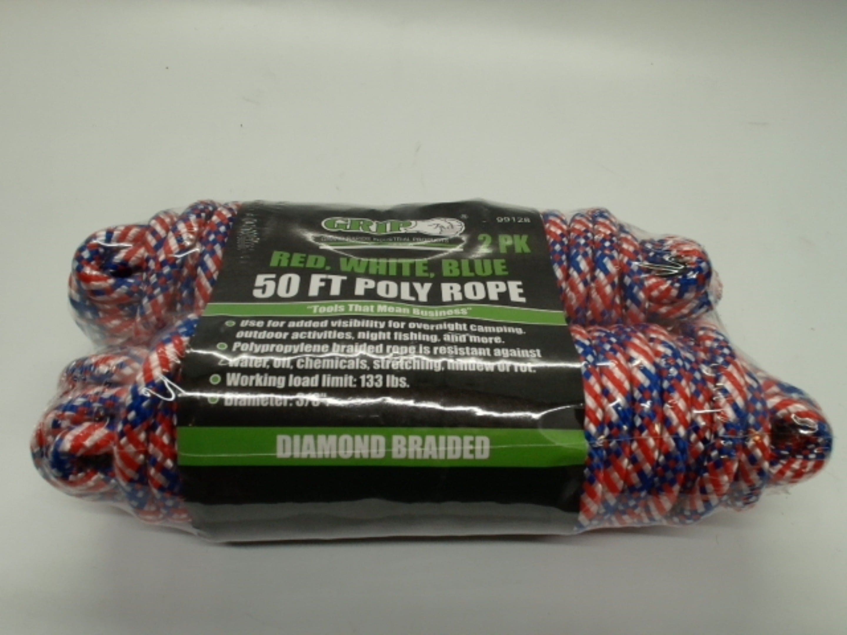 Poly Rope 3/8" x 50' 2pk. Diamond Braided Red, White, Blue Grip - Brantford Surplus