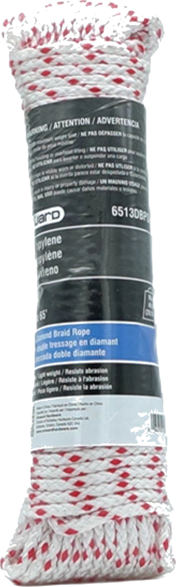 Onward 3/16" Red/White Polypropylene Diamond Braid Rope 65ft