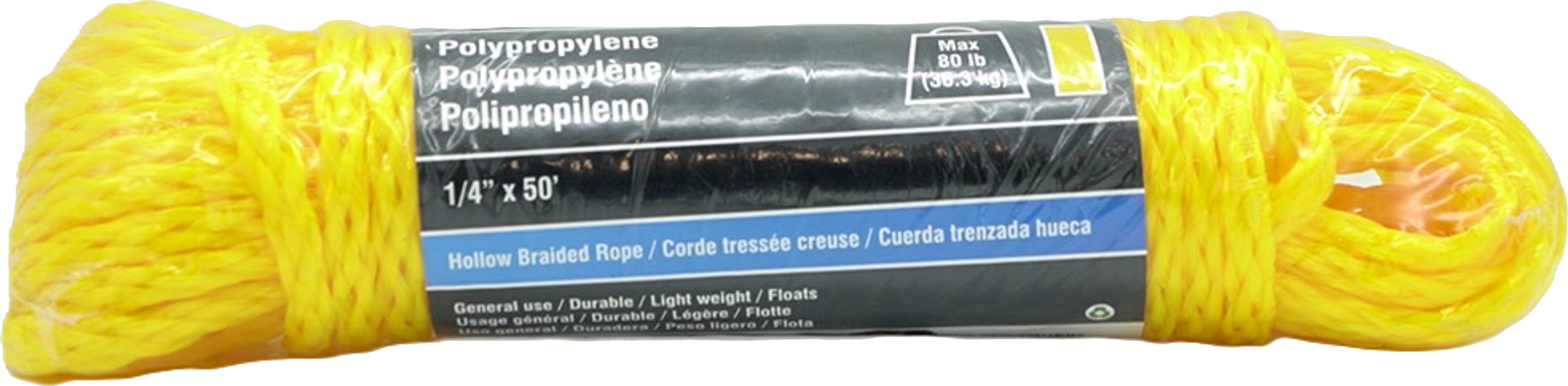 Onward 1/4" Yellow Braided Polypropylene Rope 50ft 80lb