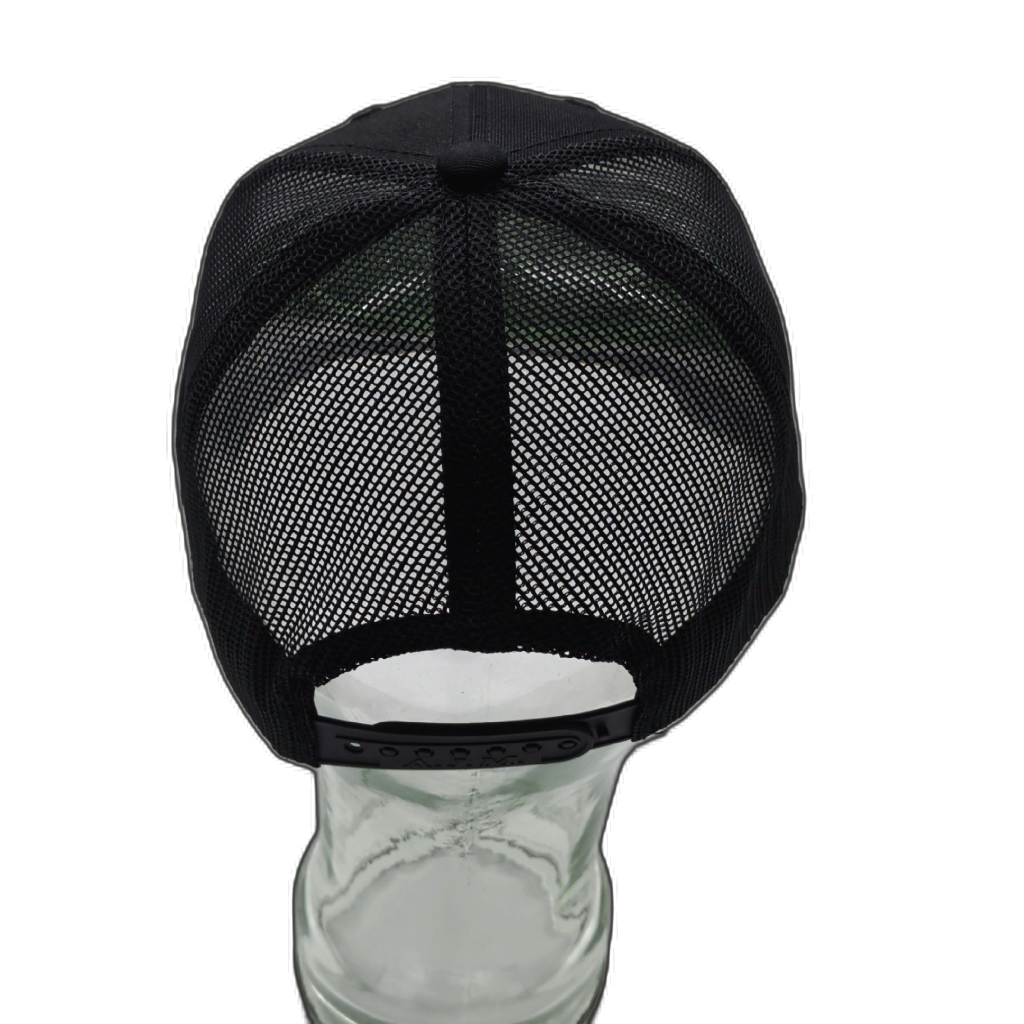 Plain Black Mesh-Back Adjustable Ballcap — side view