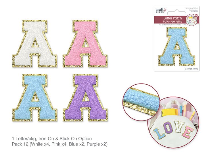 3D Chenille Iron - On Letter Patch 2.5" - Letter A - Brantford Surplus