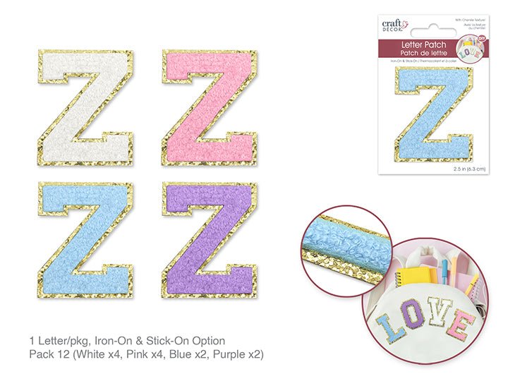 3D Chenille Iron - On Letter Patch 2.5" Sticker Z - Brantford Surplus