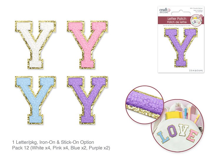 3D Chenille Iron - On Letter Patch 2.5" Y - Brantford Surplus