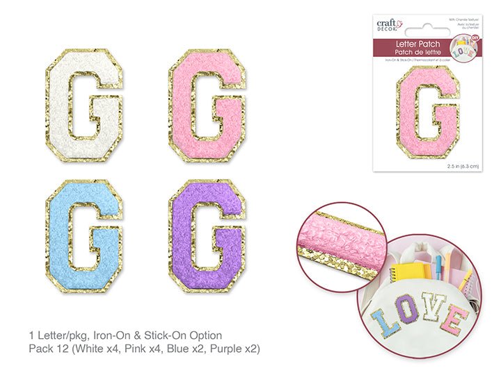 3D Chenille Iron - On Letter Patch G - 2.5" Sticker - Brantford Surplus