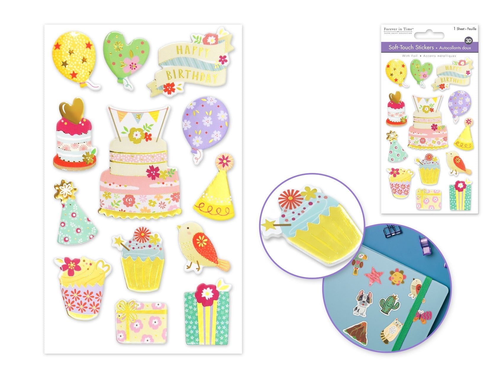 3D Foil Soft Touch Birthday Stickers - Craft Decor - Brantford Surplus